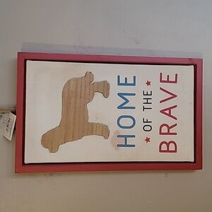 New Patriotic Wall Decor  Embroidered Home of the Brave Wall Art With Dog